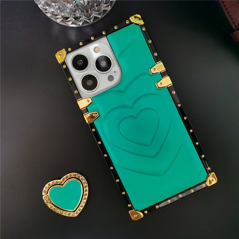 Luxury 3D Love Heart Soft PU Leather Case Shockproof Phone Cover for iPhone 15, 13 Pro Max, 12, 11 Pro, 14 Pro Max XR, XS Max