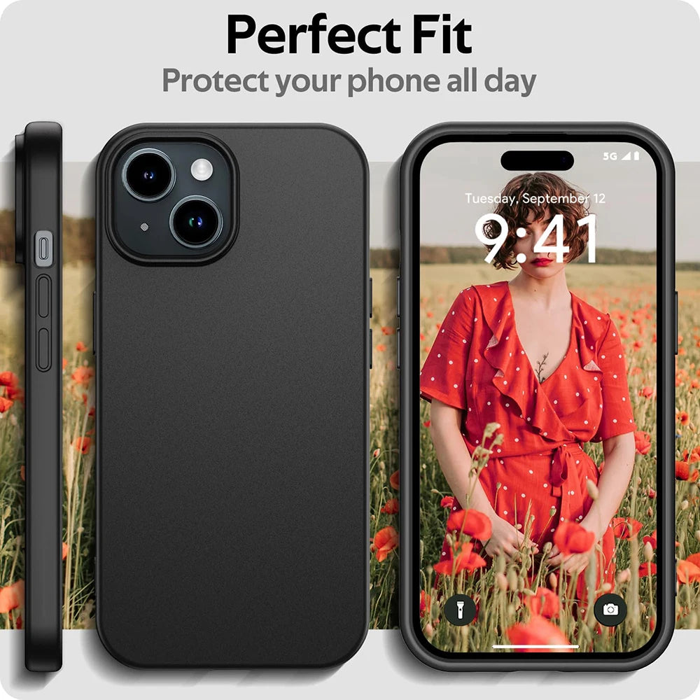 Premium Matte Silicone iPhone Case – Soft Touch, Shockproof, Slim Fit, Solid Black Cover for Full-Body Coverage