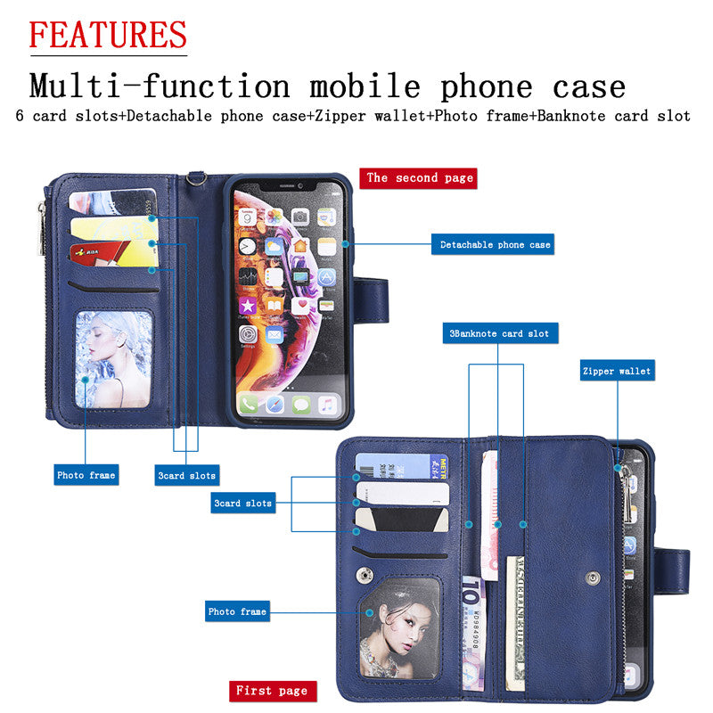 Luxury Magnetic Detachable Wallet Case – Premium Leather Flip Cover, Card Slots, Handbag Design, Stand Feature for iPhone