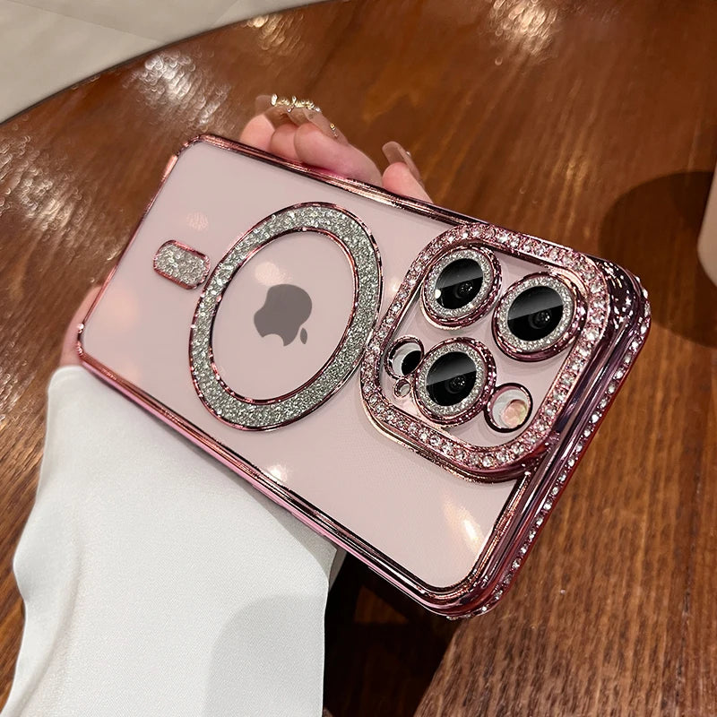 Luxury Bling Glitter Rhinestone Case - Shockproof Magnetic Wireless Charging Cover, Sparkling Jewelled Design for Women | Case for iPhone