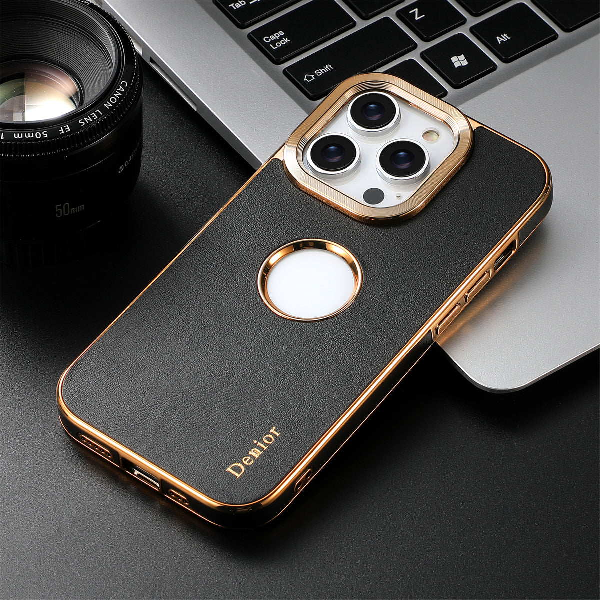 Luxury Business Cowhide Leather Case – Plating Shockproof Cover for iPhone Models, Sleek and Durable Design