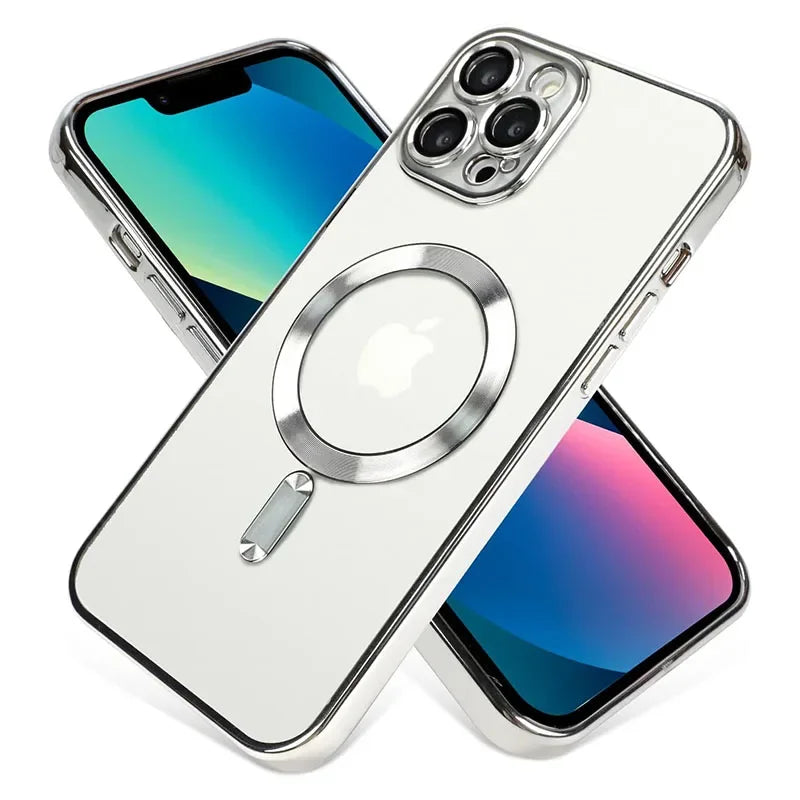 Clear Plating Magnetic iPhone Case - MagSafe Compatible, Lens Protection, Wireless Charging Ready, Slim Transparent Cover | Case for iPhone