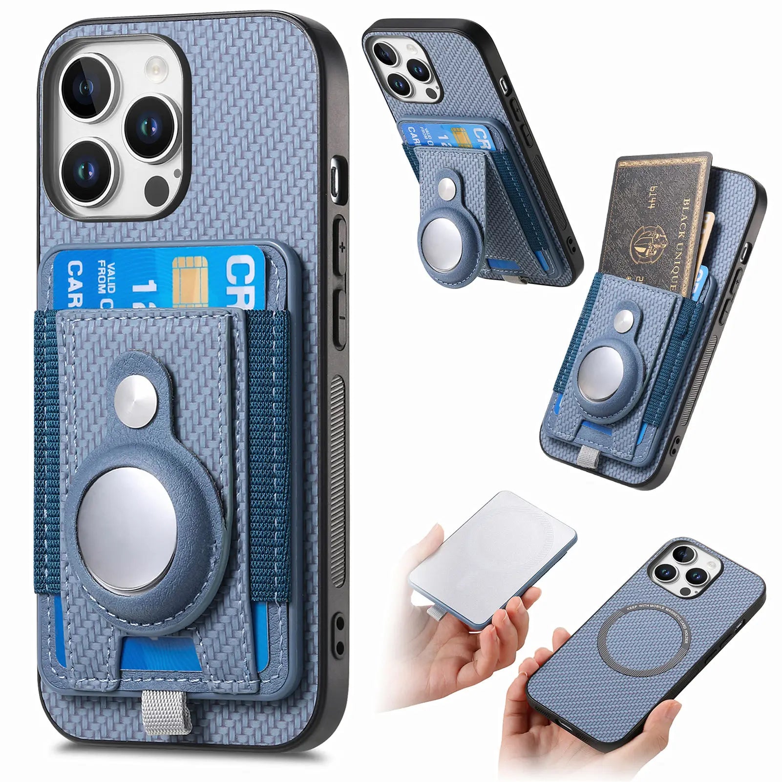 Luxury 2-in-1 Detachable Wallet Case for iPhone Magnetic Card Slot, Airtag Holder, Wireless Charging Stand Premium Protection