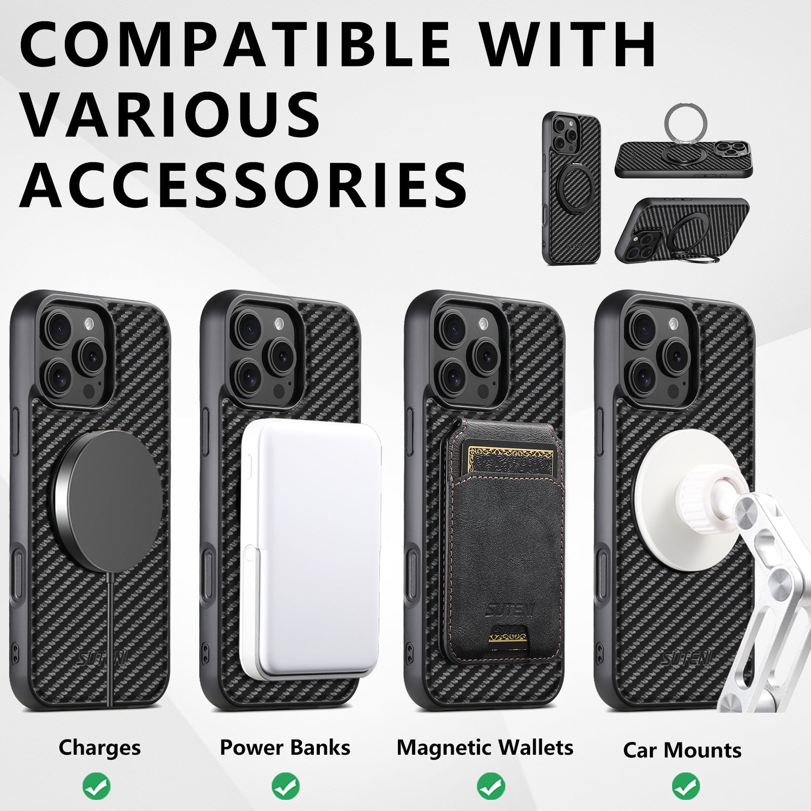 MagSafe Wireless Charging iPhone Case – Strong Magnetic 360° Rotating Ring Stand PU Leather Cover for iPhone Models