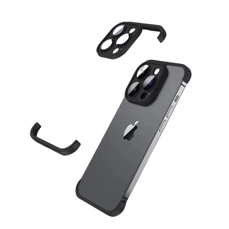 Metal Corner Pads Case – Aluminum Alloy Bumper with Camera Lens Protector, Bare Machine Design, Antifall Protection for iPhone Models