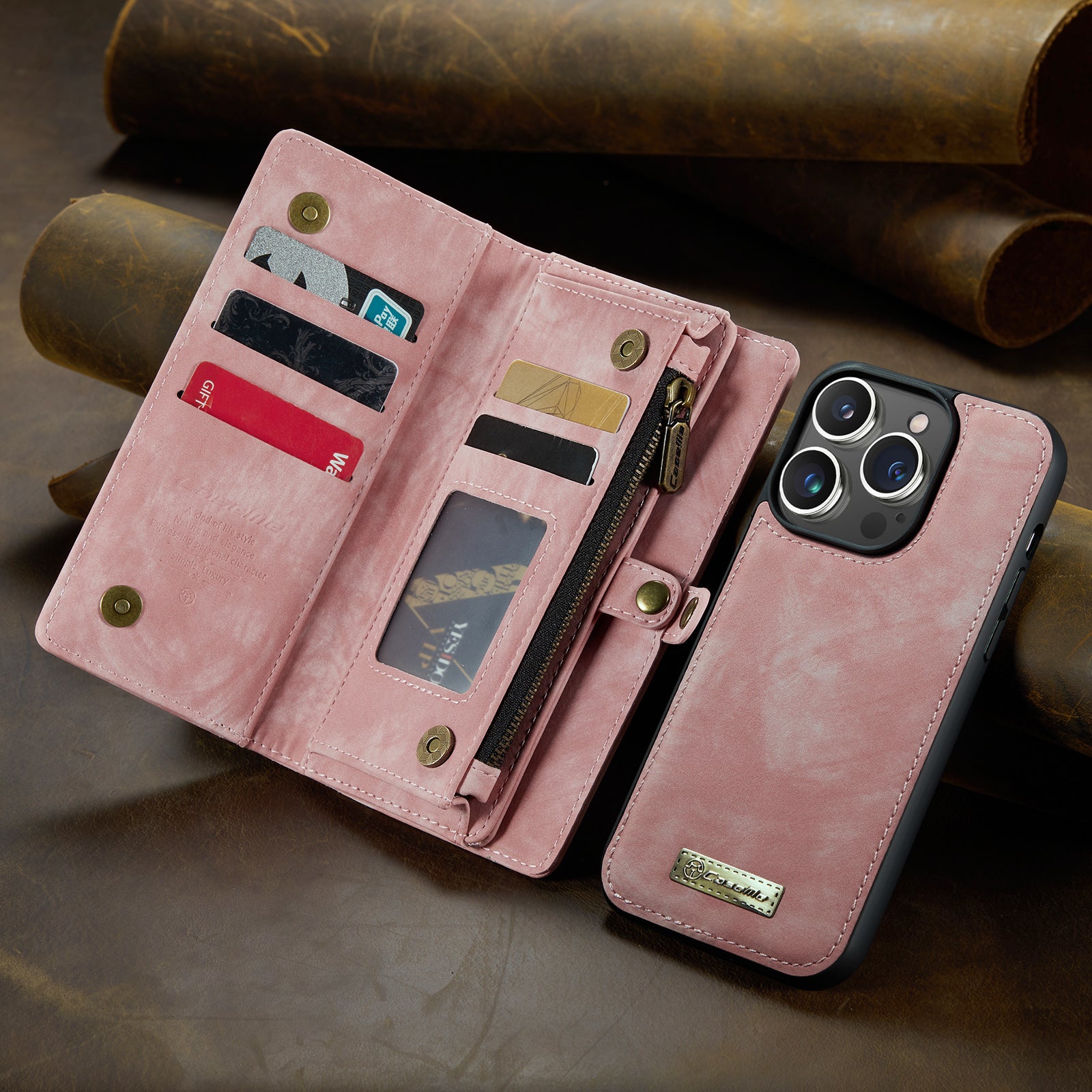 Luxury Detachable Leather Wallet Case – Multi-Function Zipper Flip Cover, Card Holder, Shockproof Protection, Magnetic Closure for iPhone