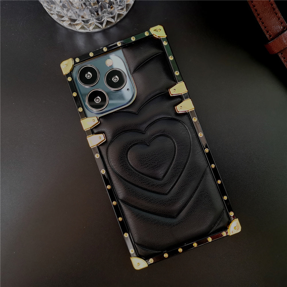 Luxury 3D Love Heart Soft PU Leather Case Shockproof Phone Cover for iPhone 15, 13 Pro Max, 12, 11 Pro, 14 Pro Max XR, XS Max