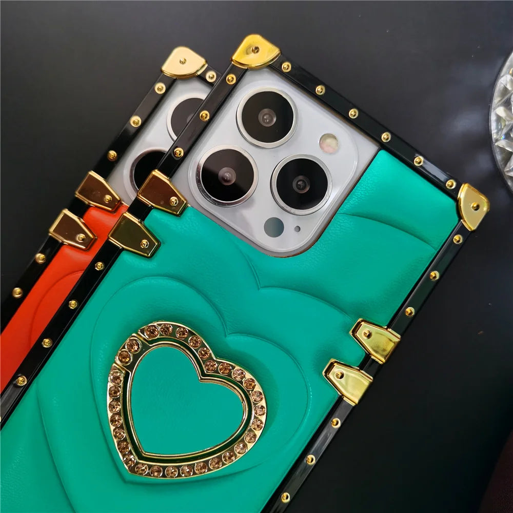 Luxury 3D Love Heart Soft PU Leather Case Shockproof Phone Cover for iPhone 15, 13 Pro Max, 12, 11 Pro, 14 Pro Max XR, XS Max