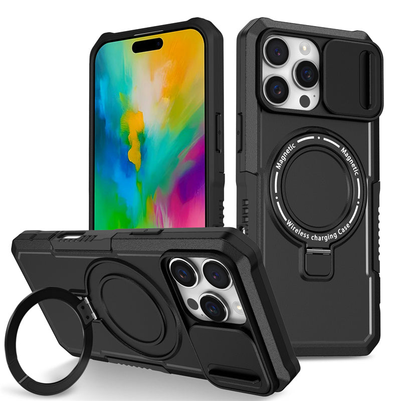 MagSafe Armor Case – Magnetic Holder, Wireless Charging, Slide Camera Protection, Rugged Full-Body Cover for iPhone Models