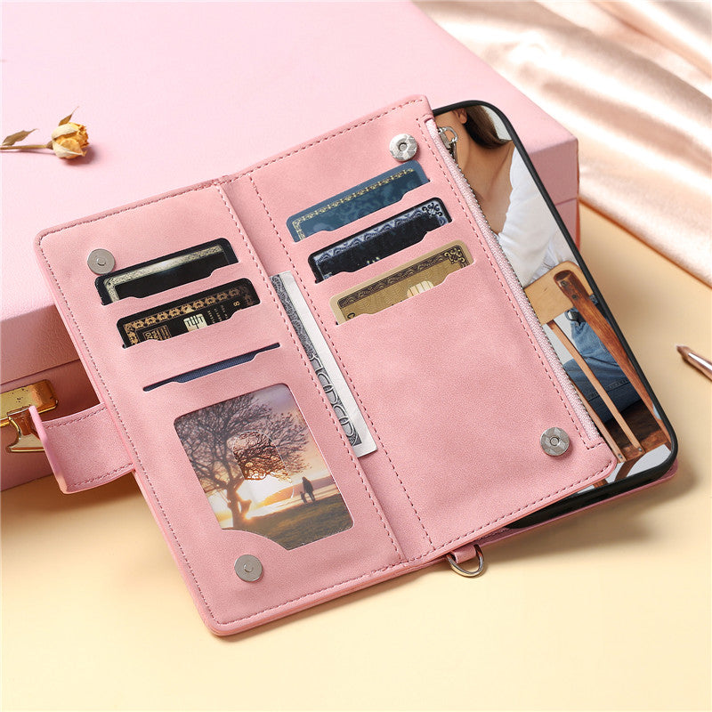 Luxury Flip Leather Wallet Phone Case – Long Lanyard, Zipper Closure, Card Holder, Magnetic Protection, and Premium Design for iPhone