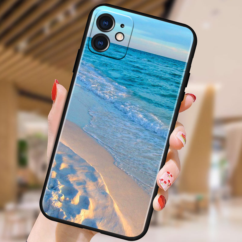 Red Blue Metal and Seawater Soft Phone Case for iPhone 15, 14, 13, 12, 11, XS, XR, X, 8, 7, SE Pro Max, Plus, Mini - Black