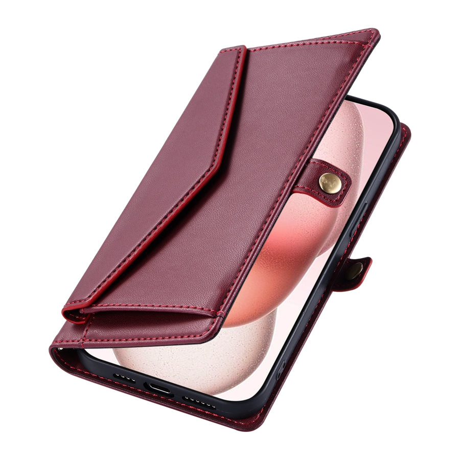 Luxury Dual-Layer Wallet Case – Flip Leather Cover with Card Slots, Photo Frame, 2 Lanyards, Shockproof Protection, and Stand Feature for iPhone