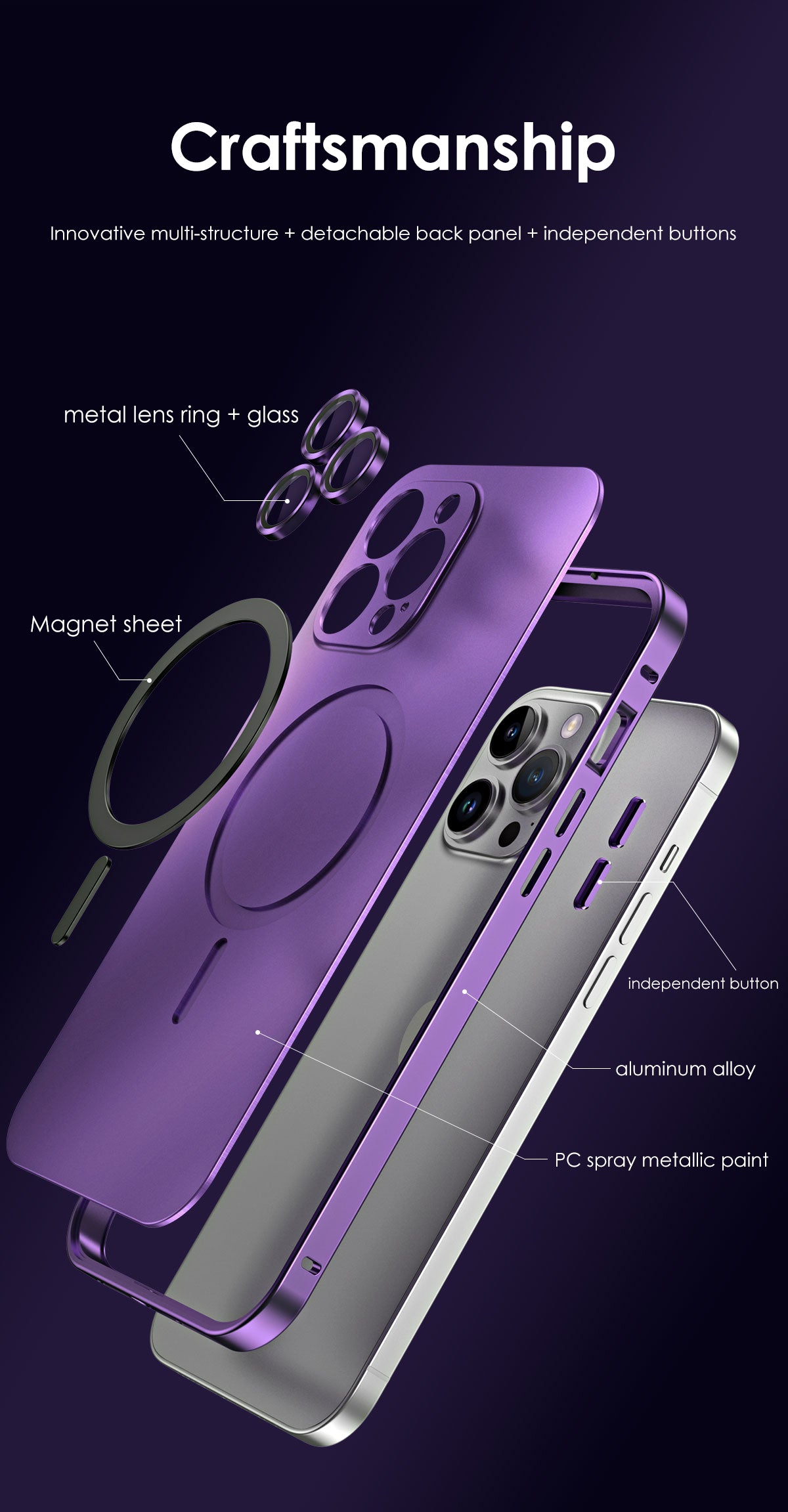 Luxury Magnetic Metal iPhone Case - Shockproof Aluminum Frame, Slim Design, Lens Film Protection, Durable Cover