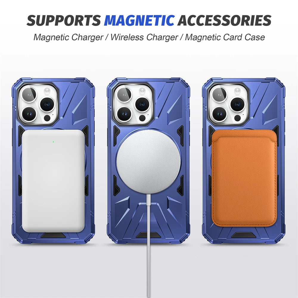 Shockproof Armor MagSafe Case – Anti-Shock Protective Cover with Wireless Charging Compatibility for iPhone Models