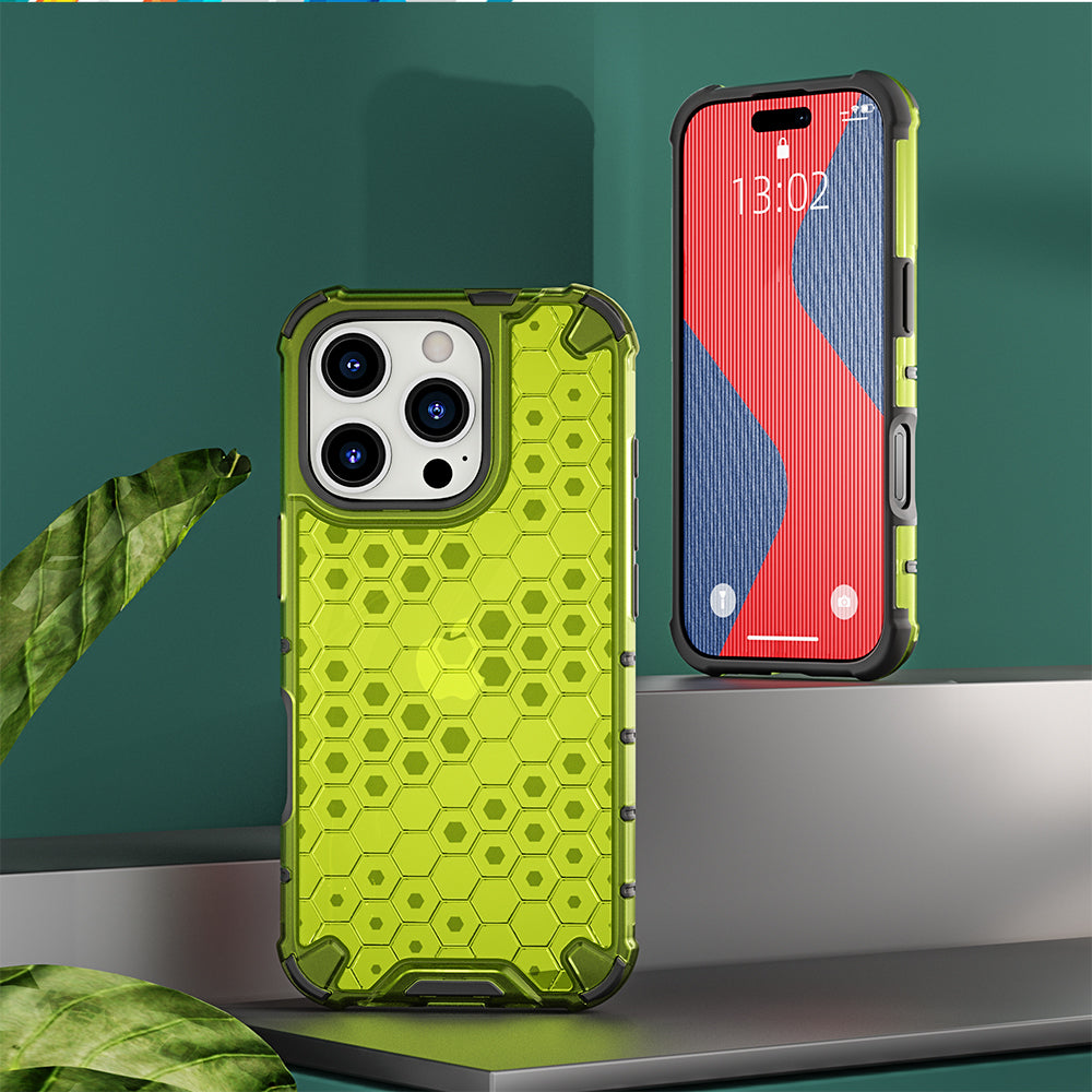 KEYSION Shockproof Armor Case – Soft Silicone + PC Transparent Honeycomb Back Cover for iPhone Models, Durable and Protective Design