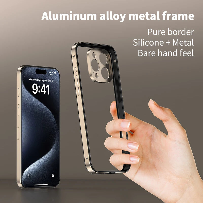 Luxury Hybrid Metal Phone Case - Camera Protection, Silicone Frame, Aluminum Heat-Dissipating Bumper, Shockproof Design | Case for iPhone