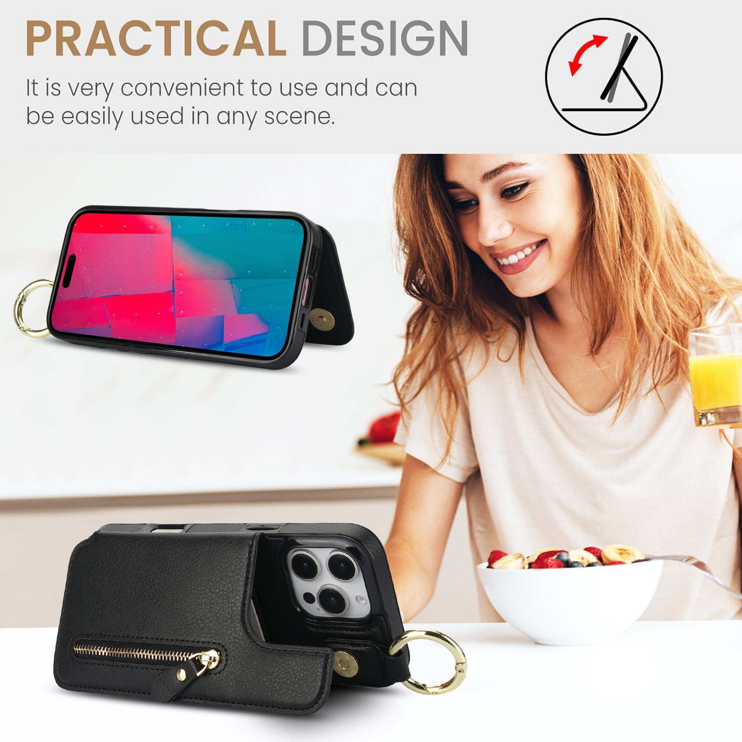 Luxury Zipper Wallet Leather Phone Case – Card Holder, Ring Stand, Shockproof Protection, and Crossbody Design for Secure & Stylish Convenience