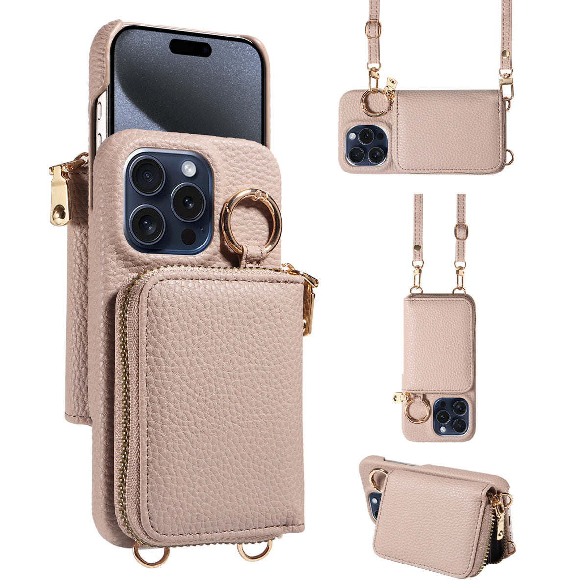 Luxury Zipper Wallet Crossbody iPhone Case – Leather Cover with Card Holder, Lanyard Strap, and Full Protection for iPhone Models