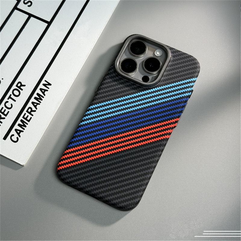 Hit Color Carbon Fiber Texture MagSafe Phone Case – Wireless Charging Hard PC Cover with Relief Design for iPhone Models