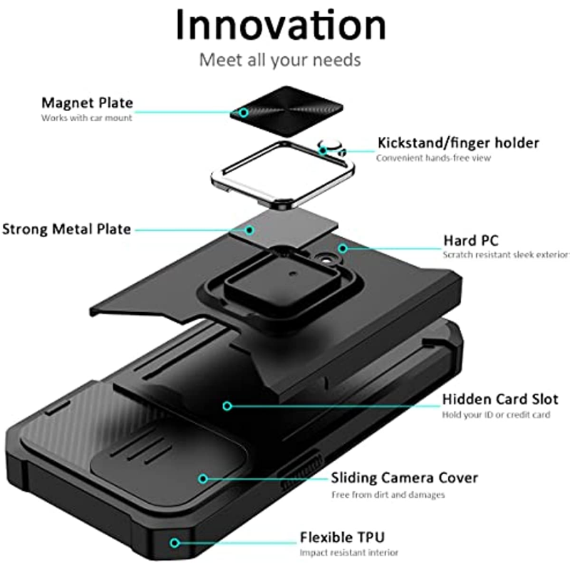 Magnetic Ring Card Slot iPhone Case – Shockproof Stand Cover for iPhone Models