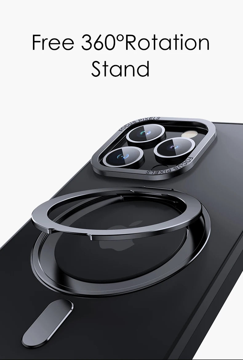 Luxury Magnetic 360° Rotating Stand iPhone Case - Frosted Transparent Cover with Ring Holder, Shockproof & Hands-Free Design | Case for iPhone