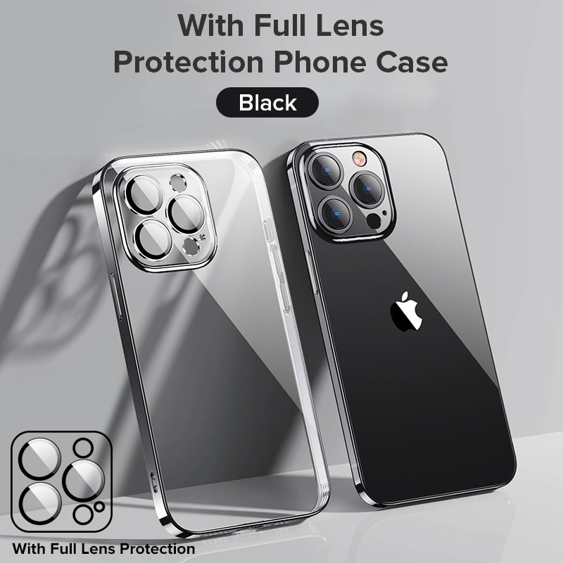 High-Quality Plating Transparent iPhone Case - Soft Silicone Shockproof Cover with Lens Protector, Slim & Durable Design | Case for iPhone