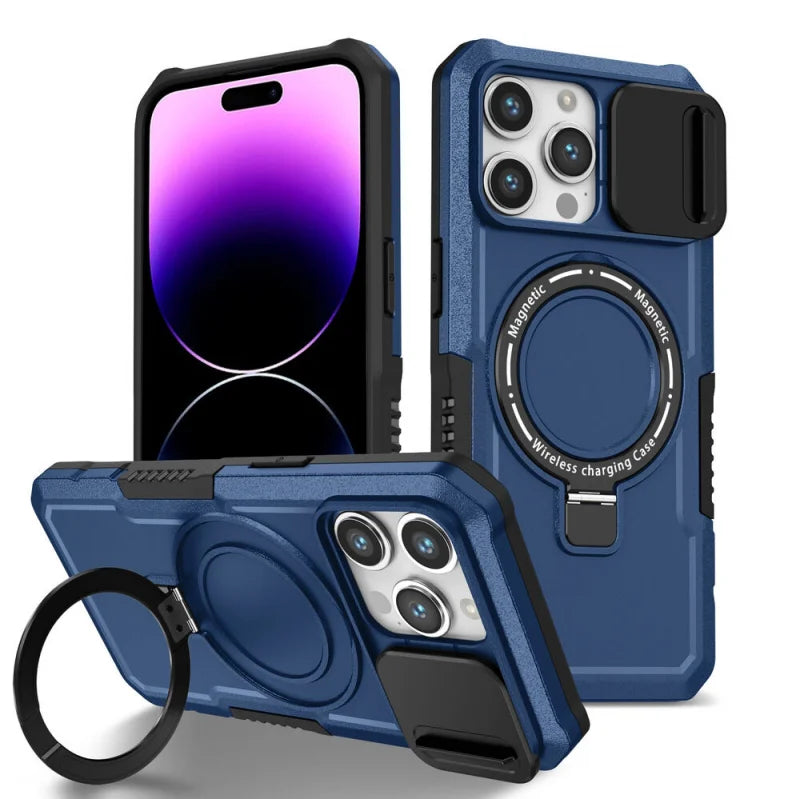 MagSafe Armor Case – Magnetic Holder, Wireless Charging, Slide Camera Protection, Rugged Full-Body Cover for iPhone Models