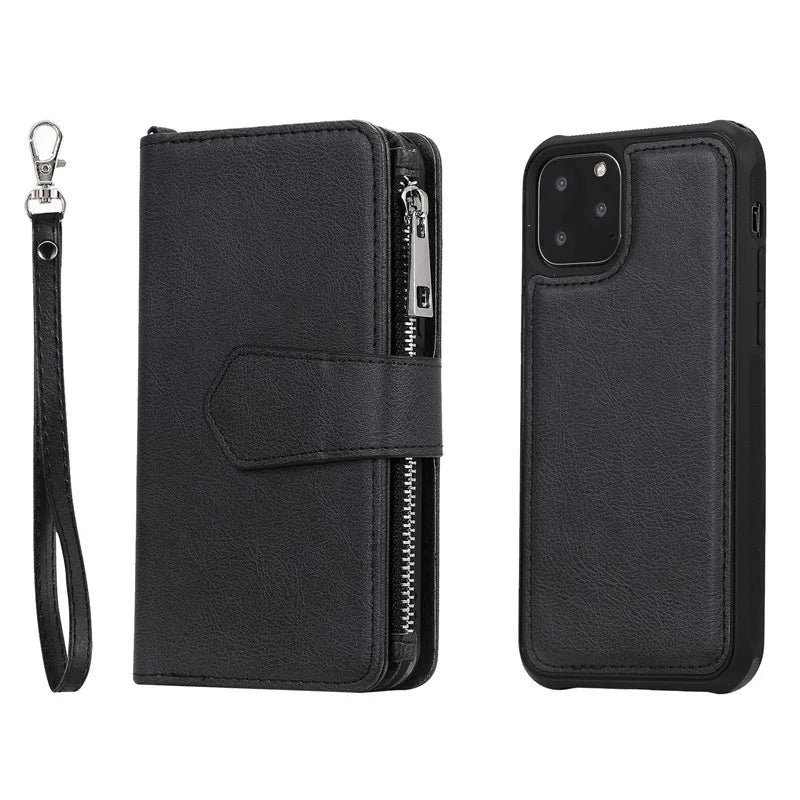 Luxury Magnetic Detachable Wallet Case – Premium Leather Flip Cover, Card Slots, Handbag Design, Stand Feature for iPhone