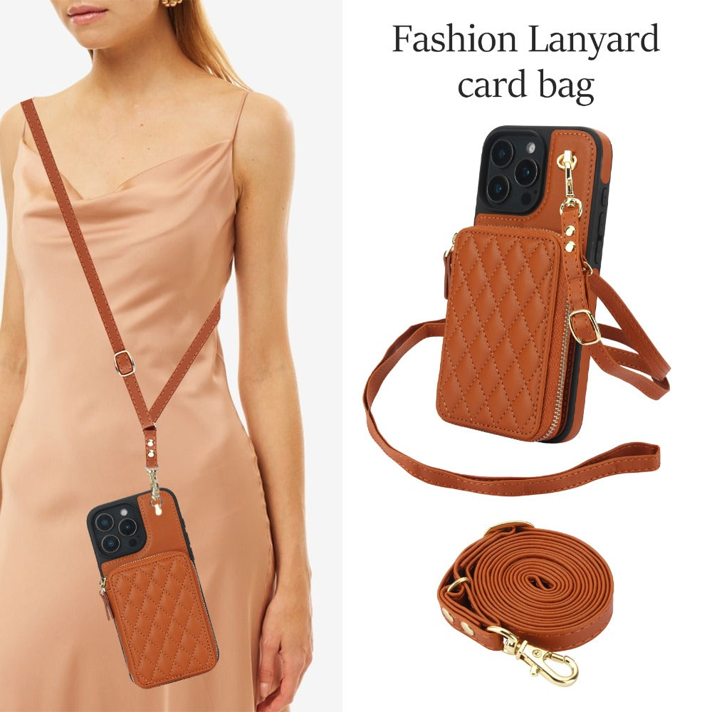 Luxury Crossbody Lanyard Phone Case – Zipper Wallet Leather Cover with Card Holder, Shoulder Strap, and Full Protection for iPhone Models