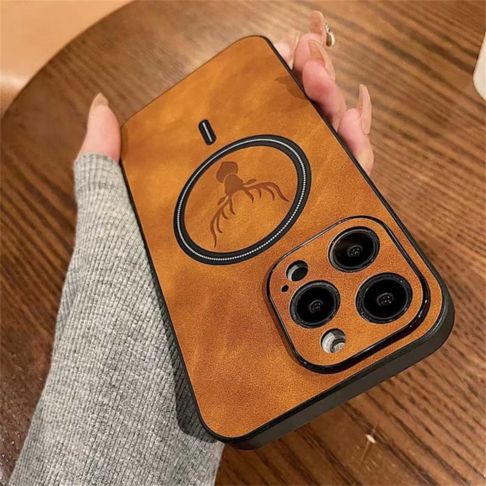 Luxury PU Leather MagSafe Case – Deer Embossed Design, Wireless Charging, Stylish & Durable Full Protection Cover | Case for iPhone