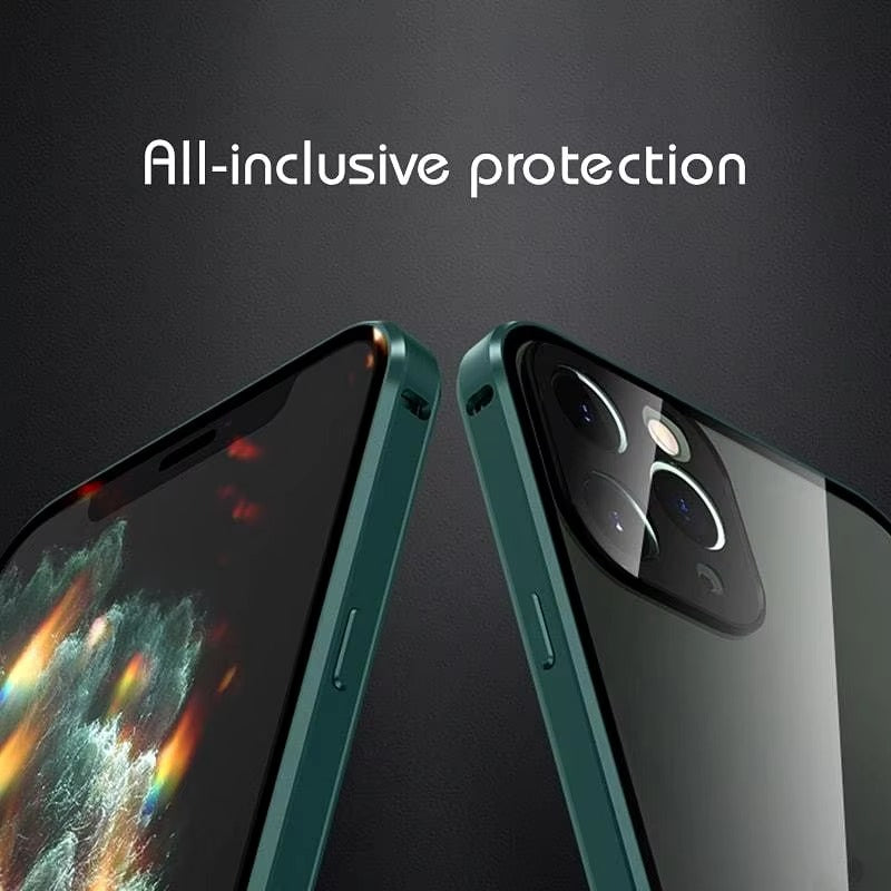 Luxury 360° Full Protection Magnetic Case – Metal Frame, Double-Sided Glass, Snap Lock Design, Shockproof Bumper Cover | Case for iPhone