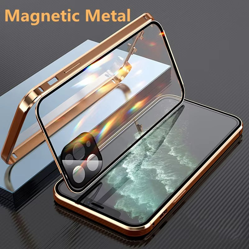 Luxury 360° Full Protection Magnetic iPhone Case – Metal Frame, Double-Sided Glass, Snap Lock Design, Shockproof Bumper Cover | Case for iPhone