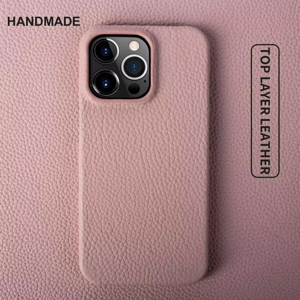 Luxury Natural Cowhide Leather MagSafe iPhone Case – Lychee Texture, Magnetic Protector, Durable & Stylish Phone Back Cover | Case for iPhone