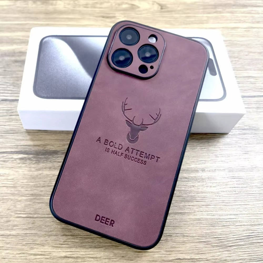 Retro PU Leather iPhone Case – Deer Pattern, Soft Business Design, Lens Protection, Stylish & Durable Cover | Case for iPhone