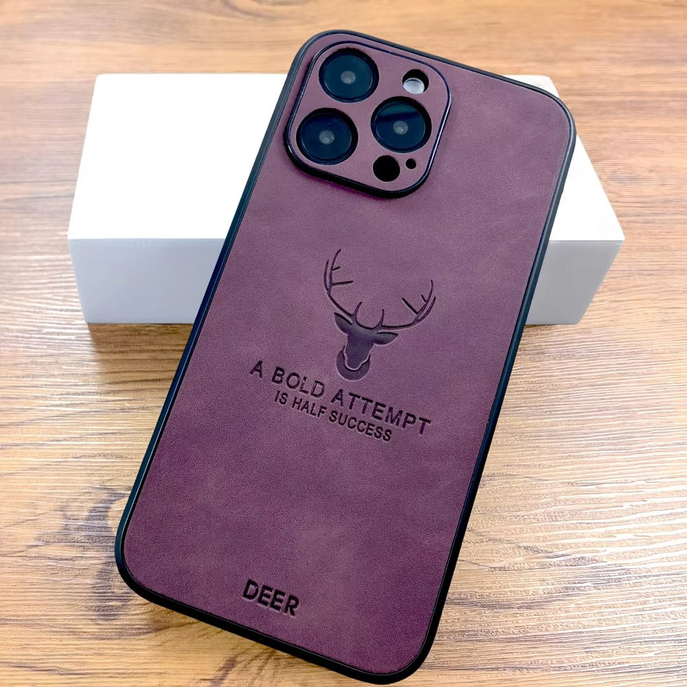 Luxury Retro PU Leather iPhone Case – Deer Pictorial Design, Full Back Protection, Stylish & Durable Cover | Case for iPhone