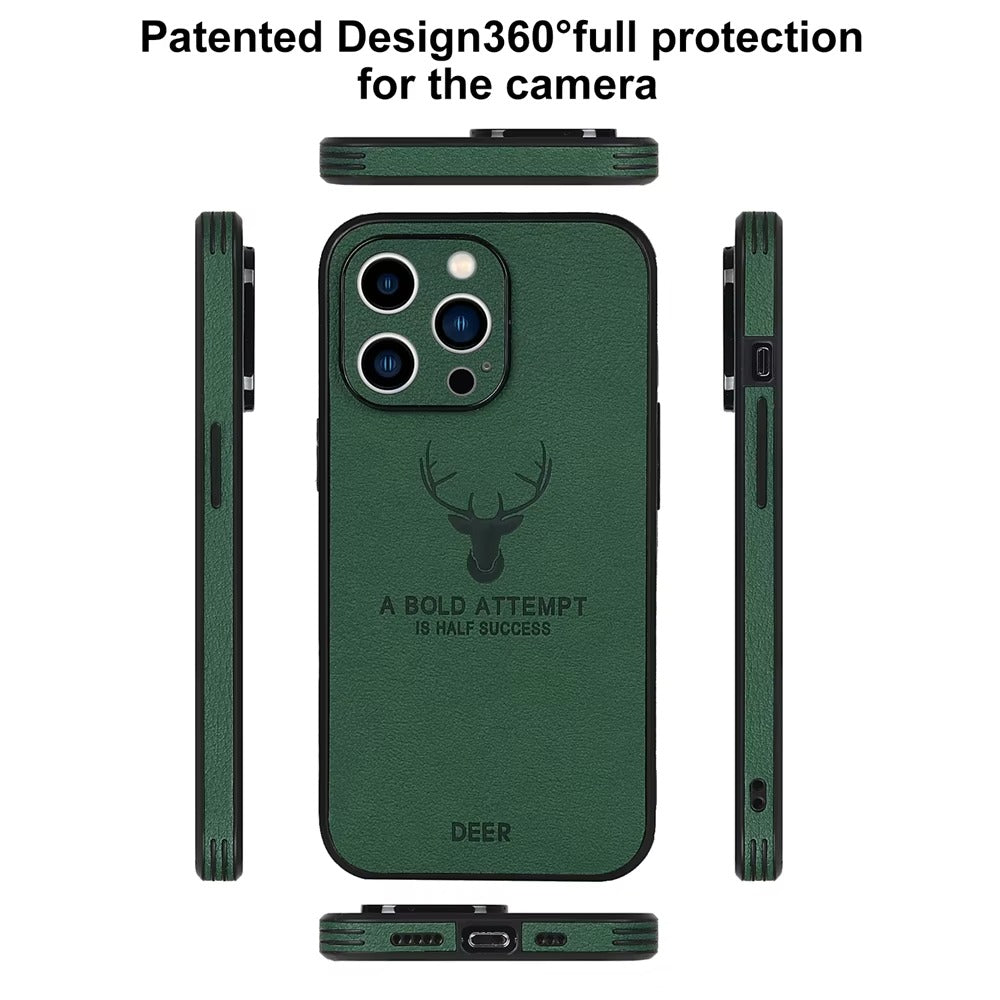 Retro PU Leather iPhone Case – Deer Pattern, Soft Business Design, Lens Protection, Stylish & Durable Cover | Case for iPhone