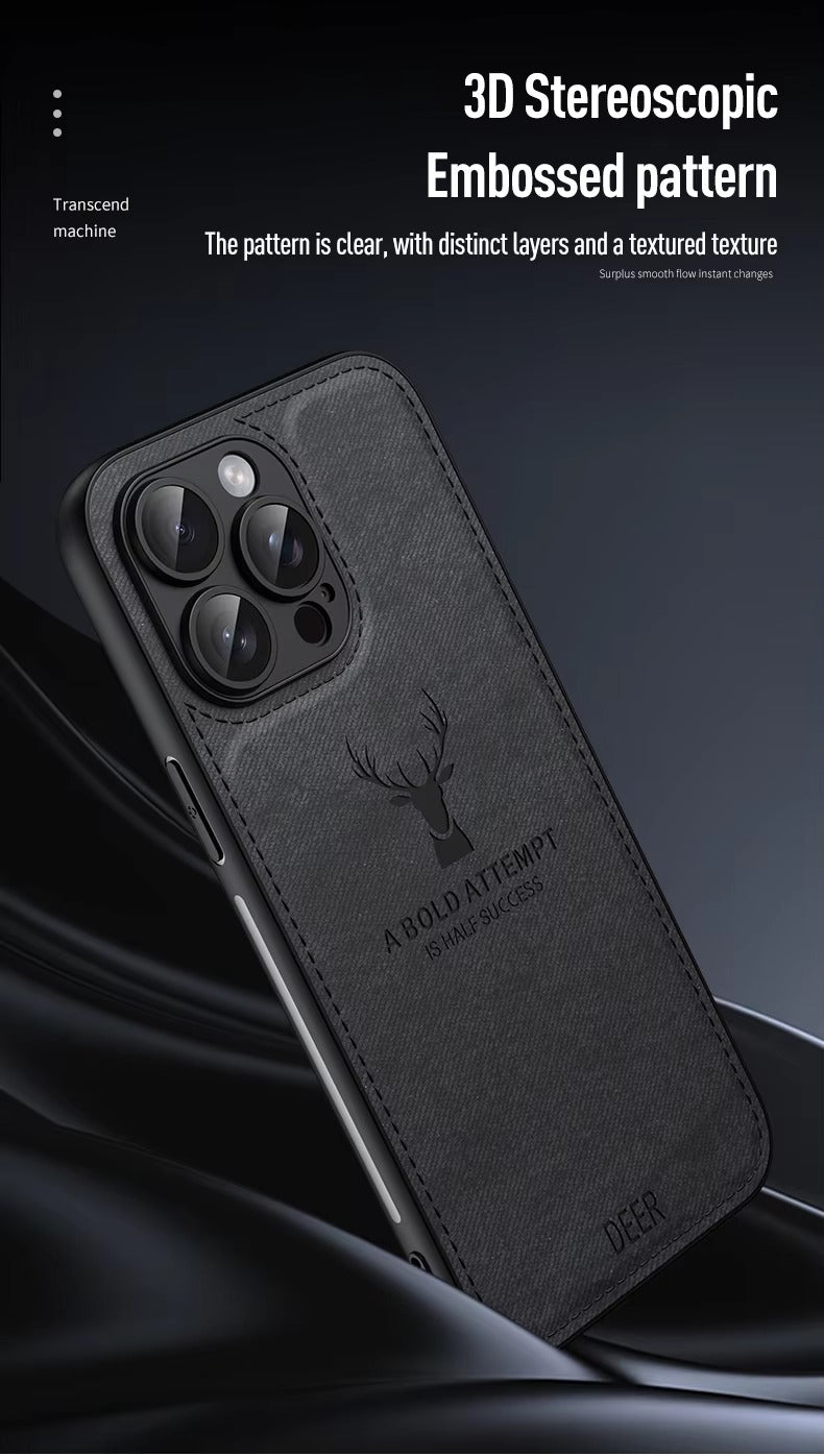 Luxury Cloth Leather Texture iPhone Case – Deer Head Pattern, Shockproof, Soft & Durable Protection, Stylish Design for Daily Use | Case for iPhone