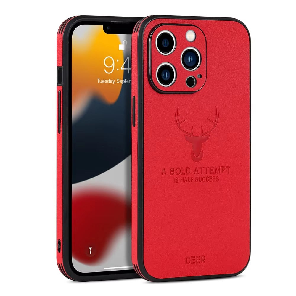 Retro PU Leather iPhone Case – Deer Pattern, Soft Business Design, Lens Protection, Stylish & Durable Cover | Case for iPhone