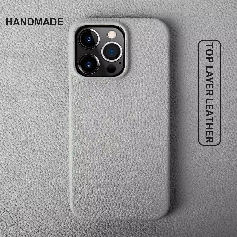 Luxury Natural Cowhide Leather MagSafe iPhone Case – Lychee Texture, Magnetic Protector, Durable & Stylish Phone Back Cover | Case for iPhone