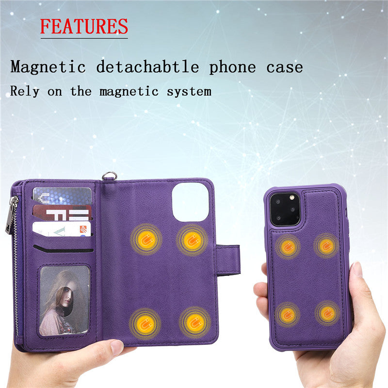 Luxury Magnetic Detachable Wallet Case – Premium Leather Flip Cover, Card Slots, Handbag Design, Stand Feature for iPhone