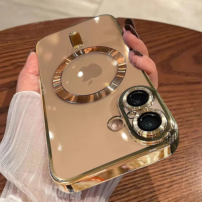 Luxury Desert Gold MagSafe Case - Clear Soft Cover with Magnetic Wireless Charging & Lens Protection | Case for iPhone