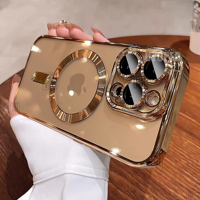 Luxury Desert Gold MagSafe iPhone Case - Clear Soft Cover with Magnetic Wireless Charging & Lens Protection | Case for iPhone