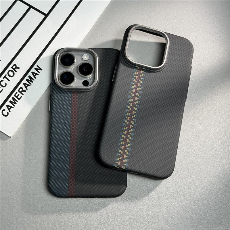 Hit Color Carbon Fiber Texture MagSafe Phone Case – Wireless Charging Hard PC Cover with Relief Design for iPhone Models