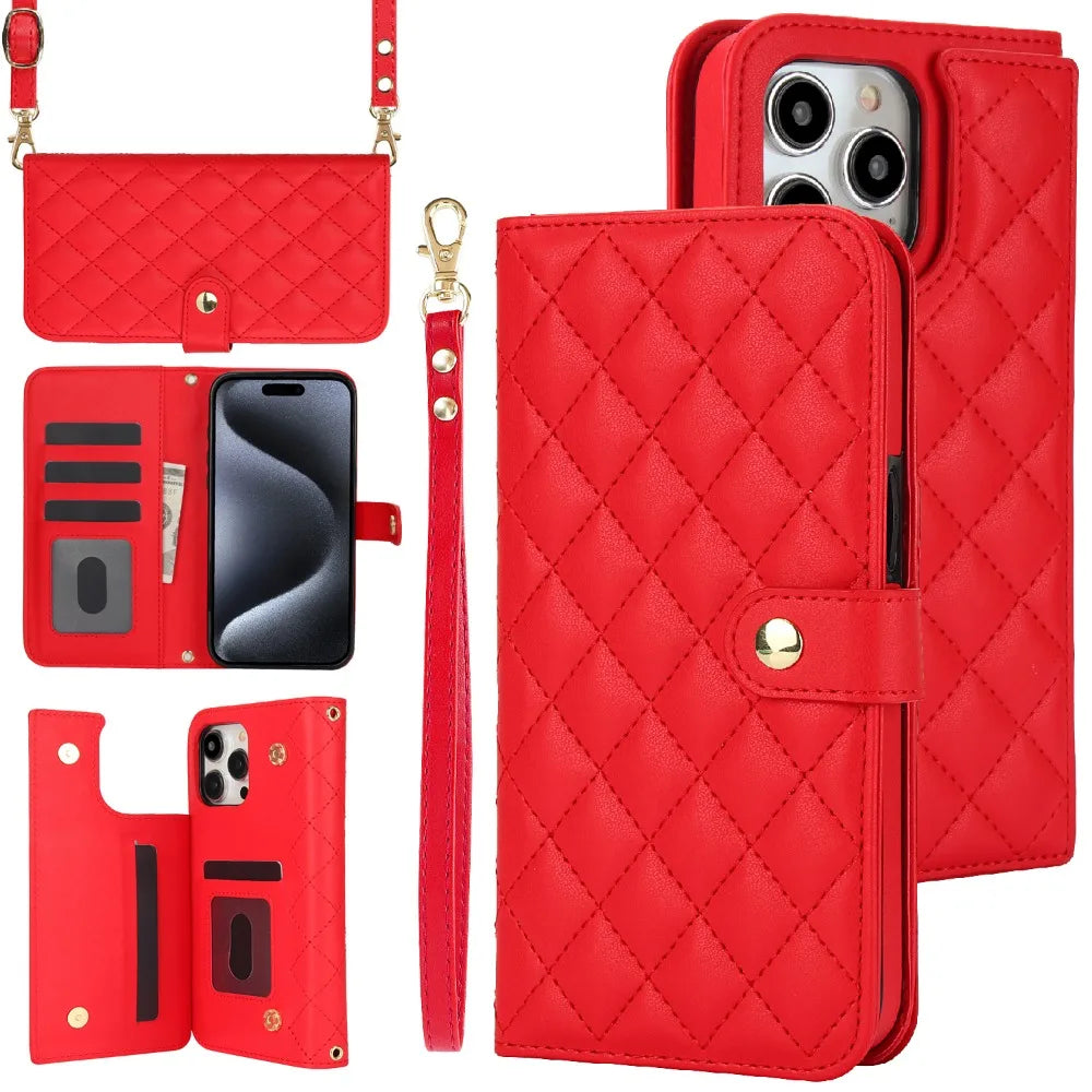 RFID Blocking Wallet Crossbody Flip Case – Card Slot Holder, PU Leather, Secure Protection for iPhone Models