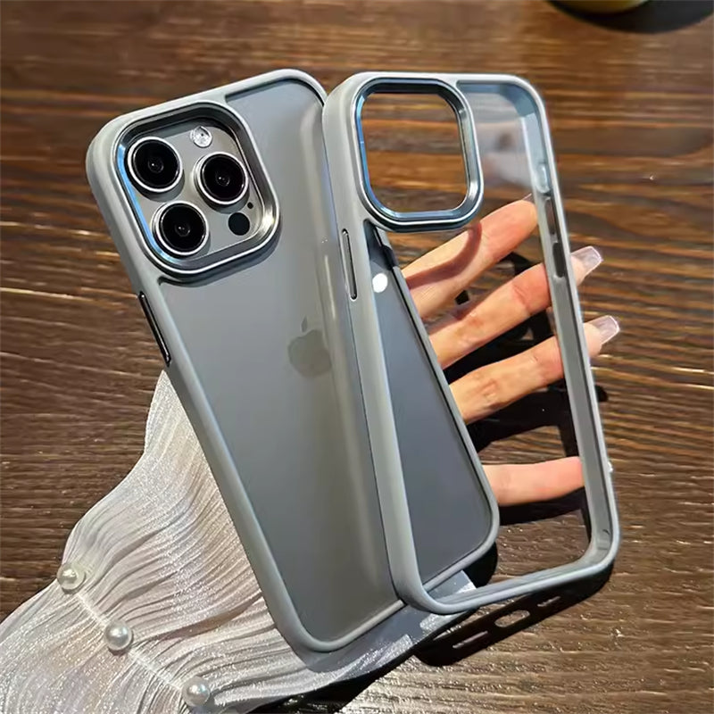 Luxury Hybrid Shockproof Case - Soft Bumper, Hard Acrylic Back, Metal Lens Ring, Transparent Armor Cover | Case for iPhone