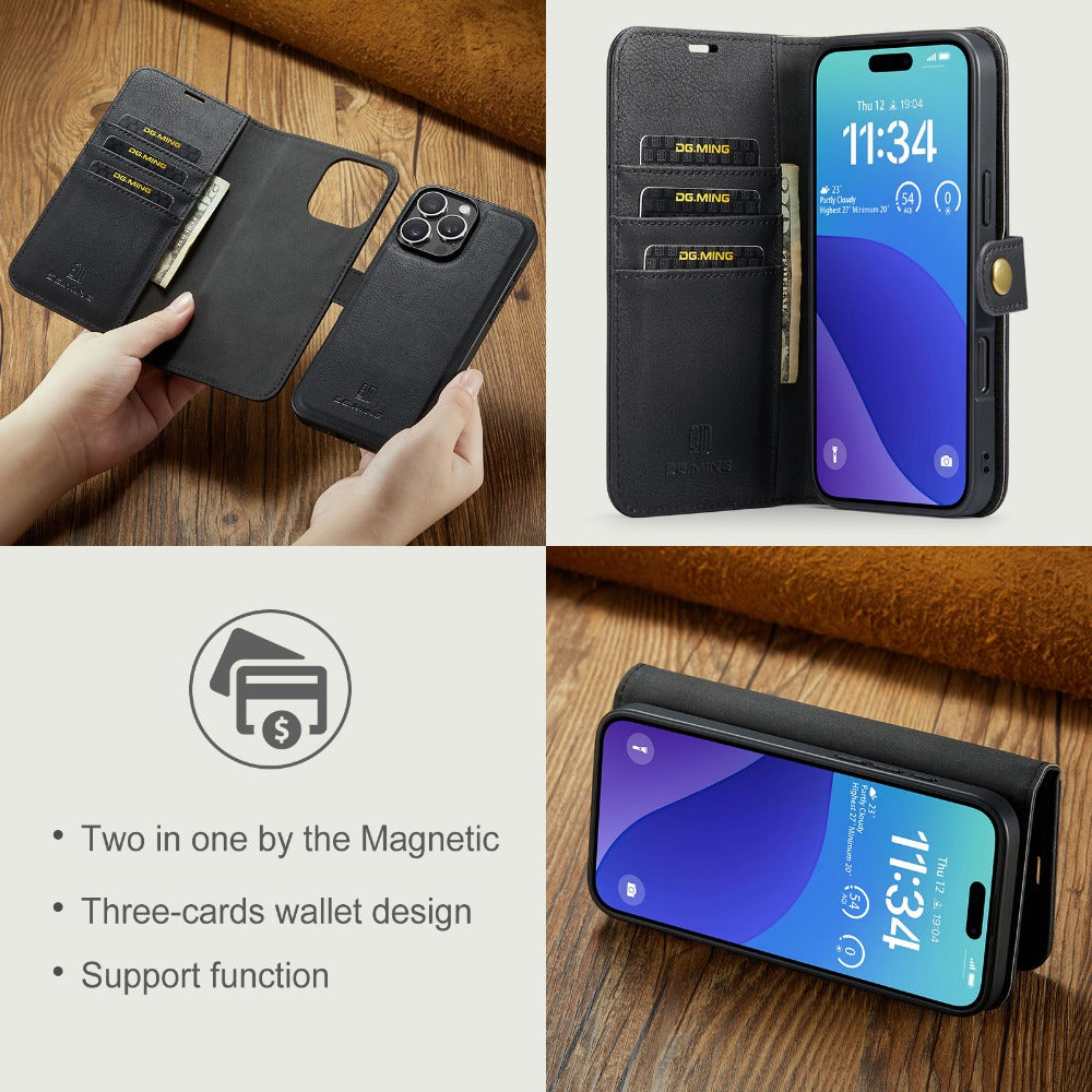 Premium Detachable Magnetic Leather Wallet Case – Card Holder, Shockproof Protection, and Stylish Flip Cover for Secure and Convenient Use