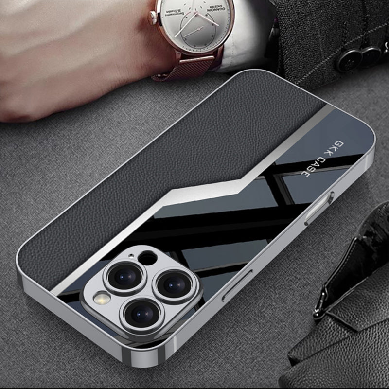 Luxury Leather Plating Case – Shockproof Camera Protective Cover with Soft Edge for iPhone Models, Stylish and Durable Design