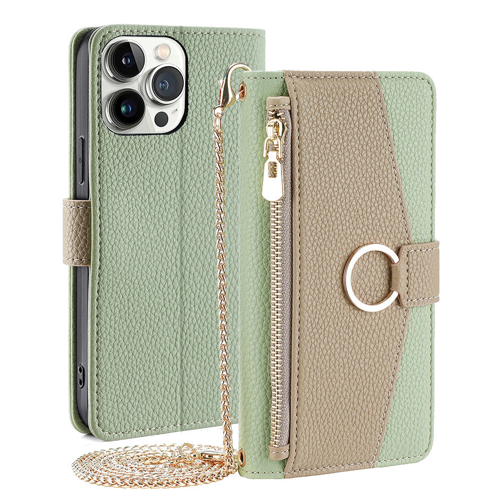 Premium Leather Crossbody Wallet Case for iPhone - Flip Mirror Design, Long Lanyard,  Shockproof Protection for iPhone Models