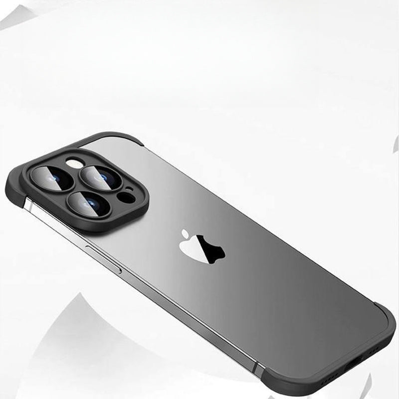 Metal Corner Pads Case – Aluminum Alloy Bumper with Camera Lens Protector, Bare Machine Design, Antifall Protection for iPhone Models