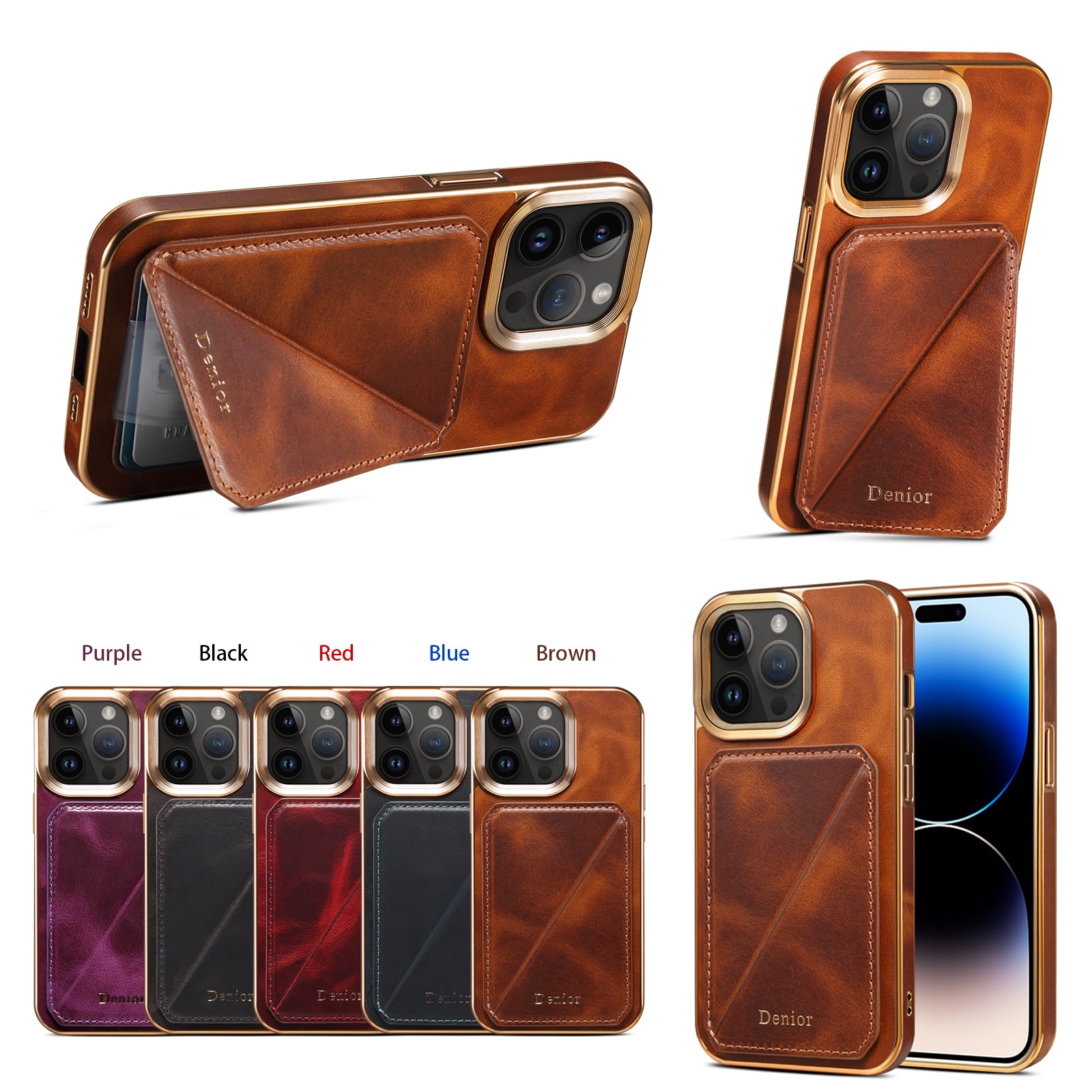 Luxury Cowhide Leather Wallet Case – Magnetic Card Holder, Plating Shell, Shockproof Protection, Premium Design for iPhone Models